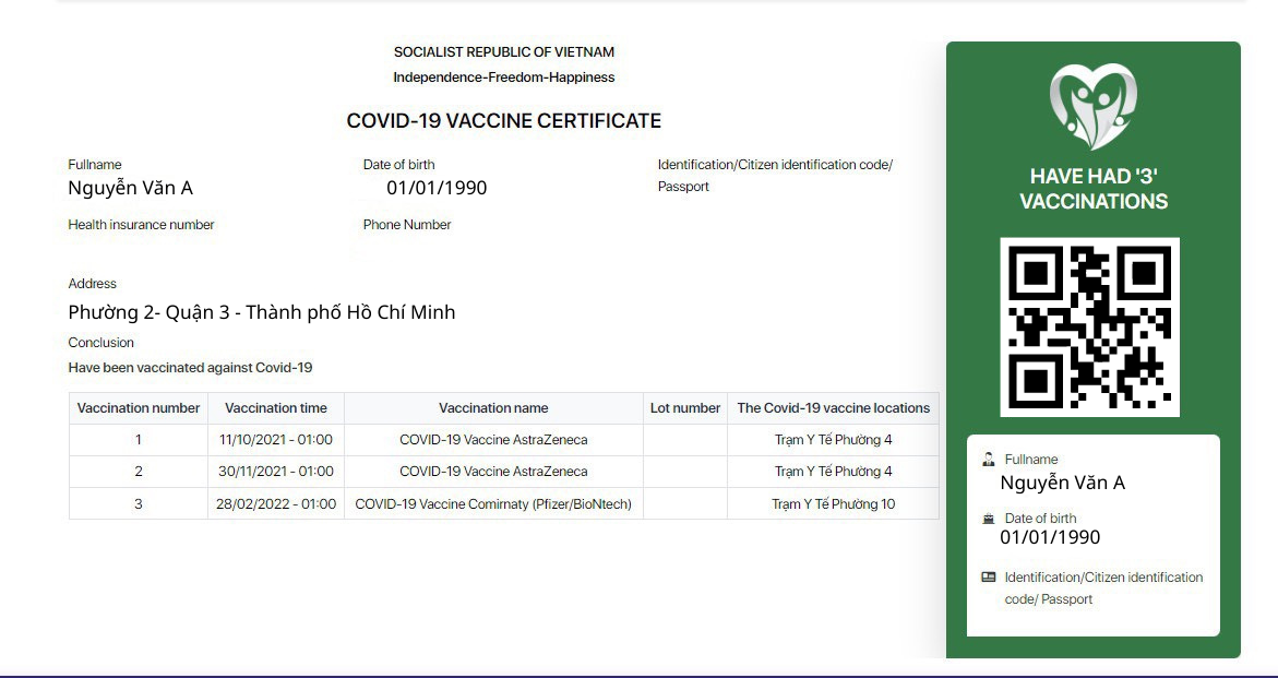 chứng nhận tiêm vaccine